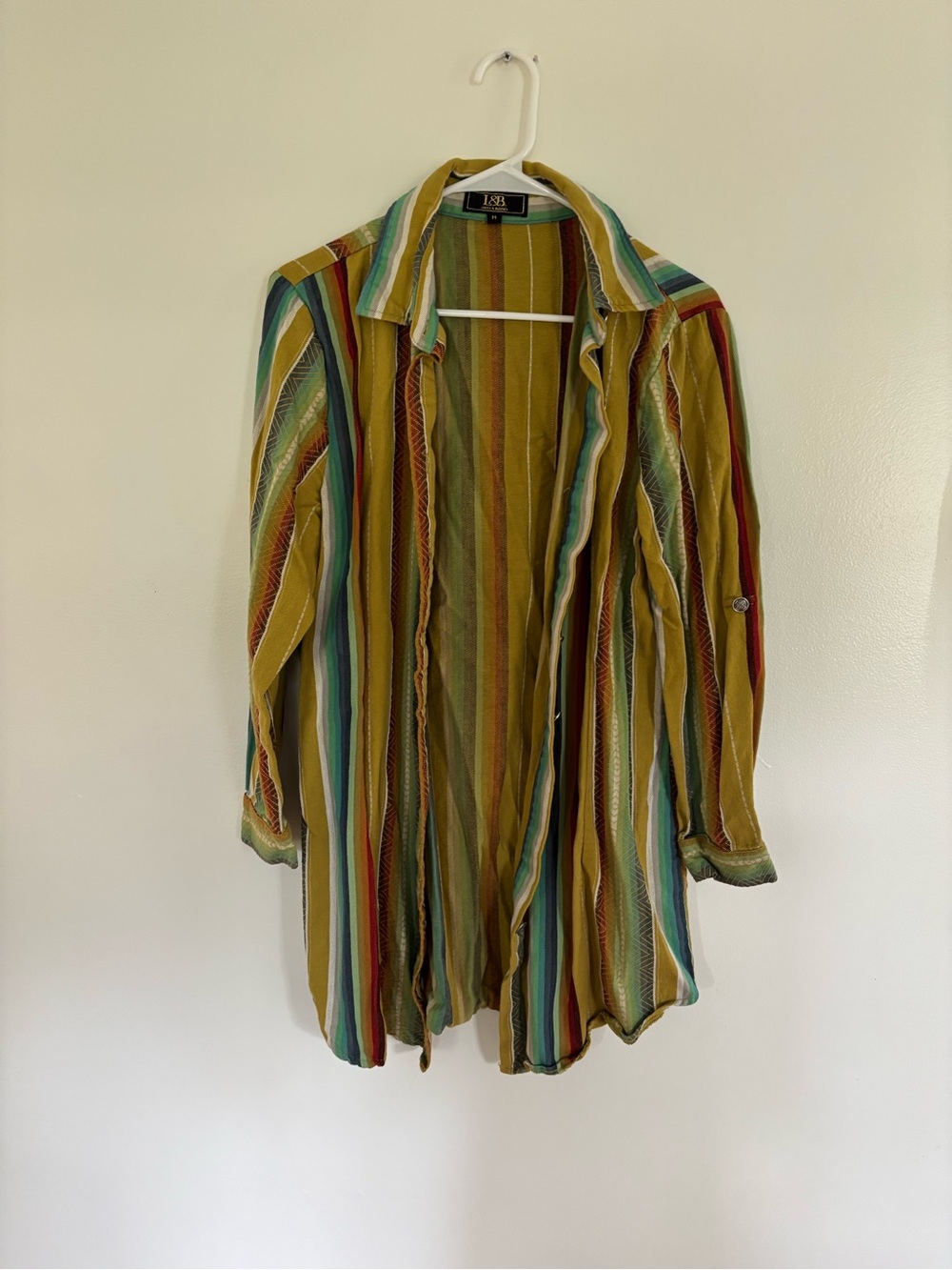 Striped Lightweight Button-Up Shirt Jacket - Mustard, Teal, Red